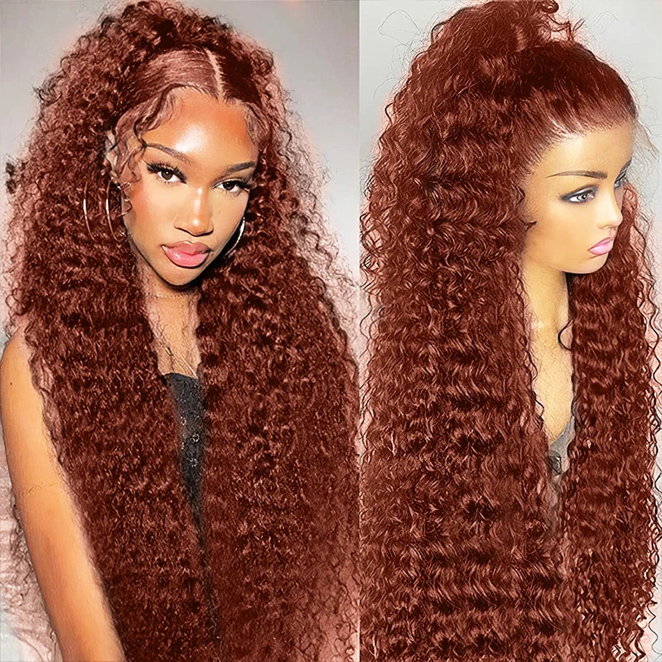 Amay 13x6 13x4 Hd Transparent Lace Front Wig For Women 250 Density Curly Remy Human Hair Reddish Brown Glueless Loose Deep Wave