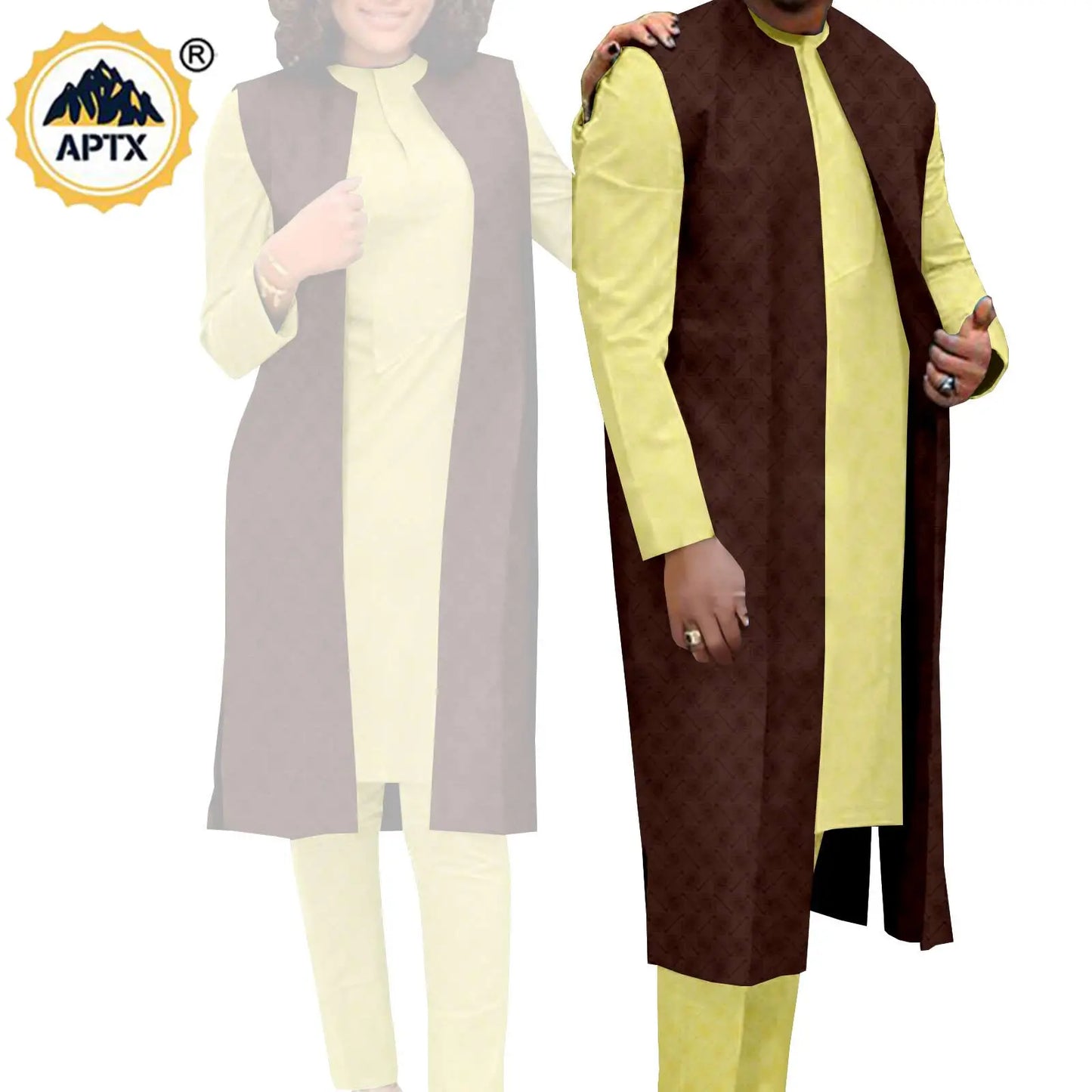 Amay Couples Clothes Bazin Riche Women Outfits 3 Pieces Sets Match Men Jacquard Shirt and Pants and Vest Jackets Sets Y22C029