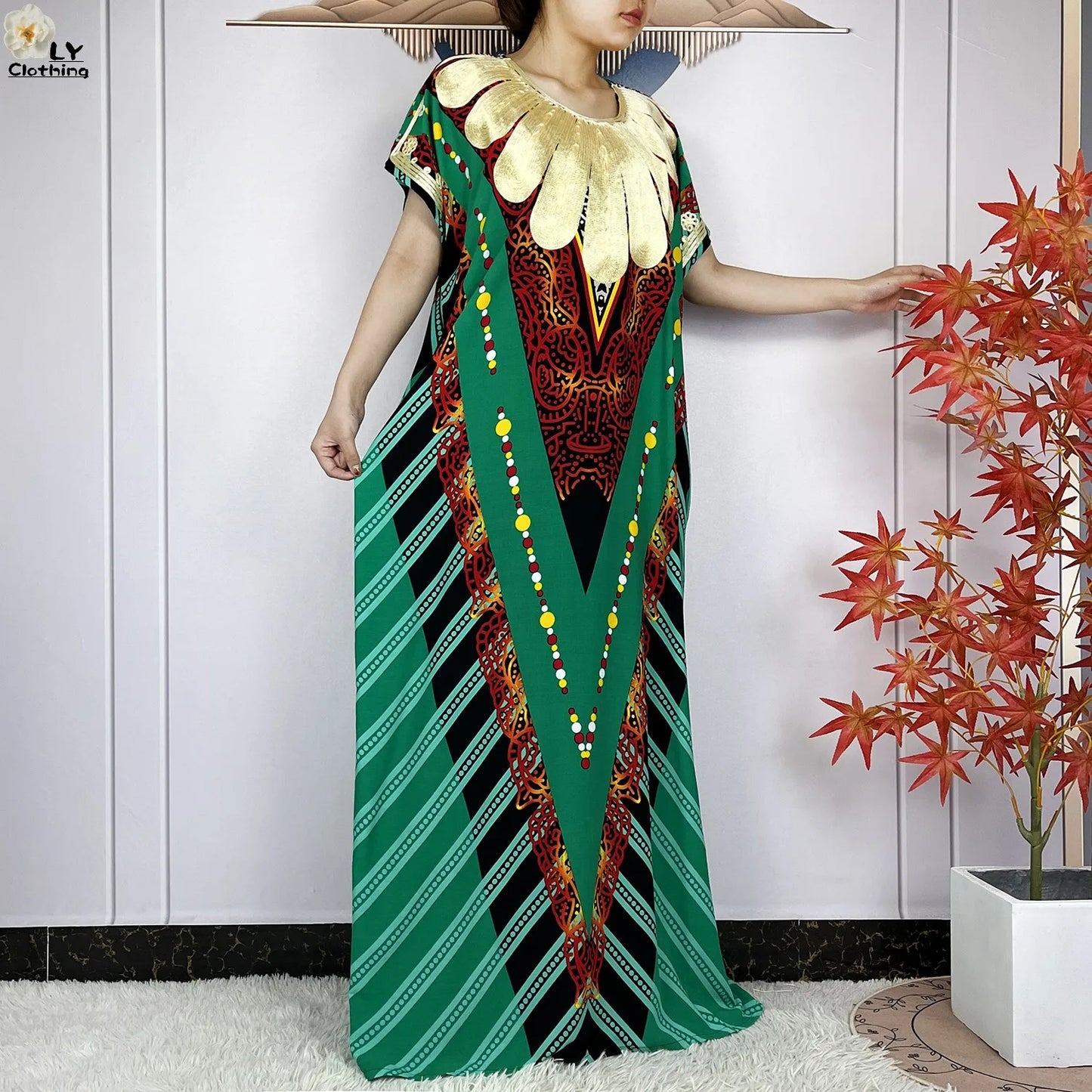 Maxy Summer Short Sleeve Casual Loose Dress New Muslim Women's 100% Cotton African Dashiki Print Maxy Elegant Ladies Dresses