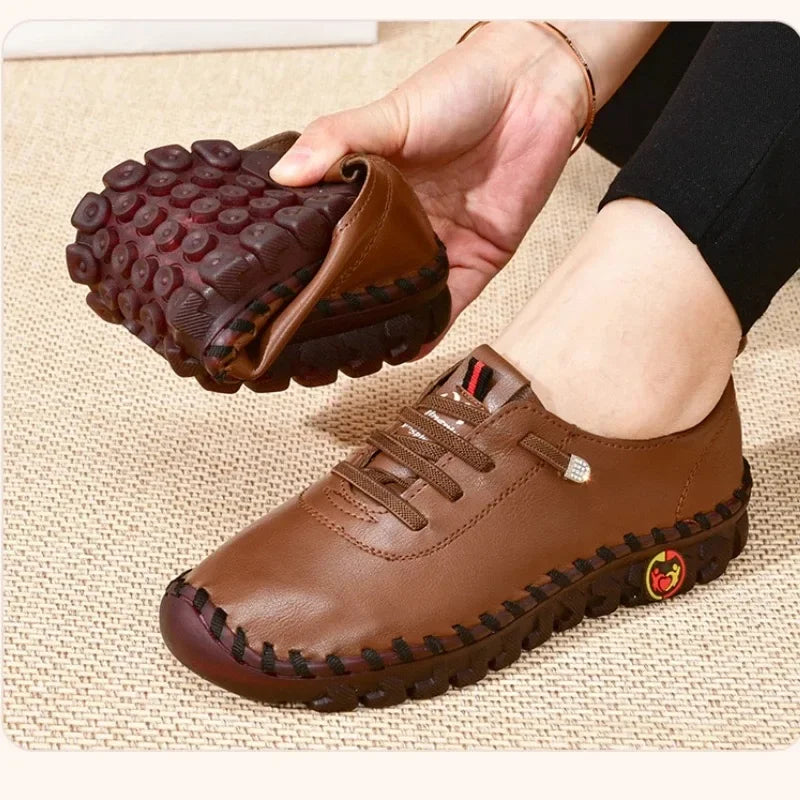 Maxy Women Sneakers Leather Loafers Shoes For Women Comfortable Slip On Shoes Hand Sewing Thread Mom Shoes zapatillas de mujer tenis