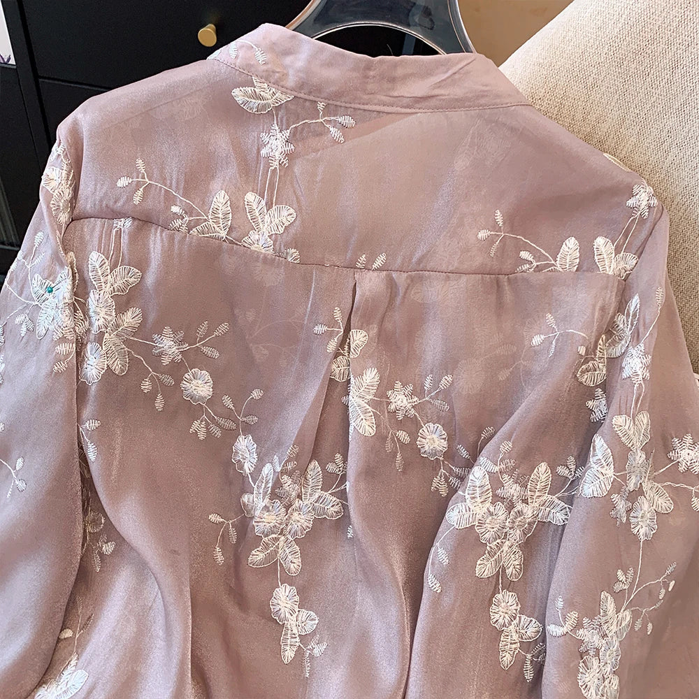 Maxy Plus size Women's dress Summer Casual Chiffon shirt Loose and comfortable Chinese style cardigan top Light and breathable