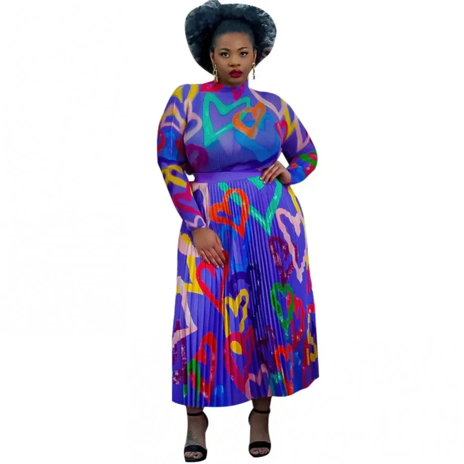 Maxy Two Piece Set Tops And Pleated Skirt Suit Women Clothing African Dashiki Wedding Party Traditional Robe Ankara Outfits Kaftan