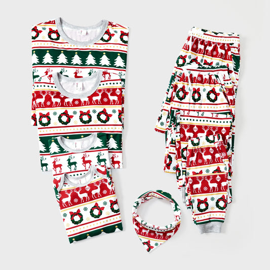 PatPat Christmas Pajamas Sets Family Matching Allover Reindeer/Xmas Tree Pattern PJs