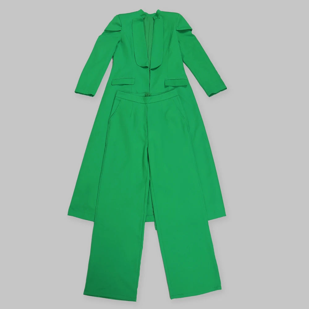 Maxy Streetwear Fashion X-Long Blazer Coat and Long Pants Suit 2 Two Piece Set for Women Spring African Work Business Outfits