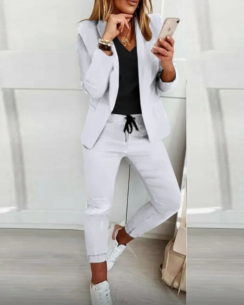 Maxy Spring Autumn Two Piece Sets Women Printted Elegant Blazer & Pants Set Outifits Fashion Tracksuits Casual Elegant Female Sets