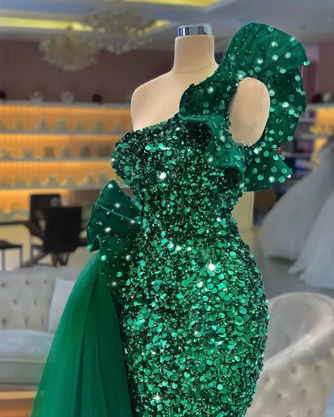 Maxy Evening Gowns Green Sequin Tube Top Ladies Formal Cocktail Party Ball Detachable plus size evening dress short party dress