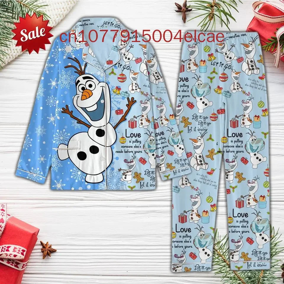 Max Frozen Olaf Autumn Long Sleeve Pajamas Set Disney Men's And Women's Pajamas Silk Pajamas Women's Cartoon Pajamas Pants Set