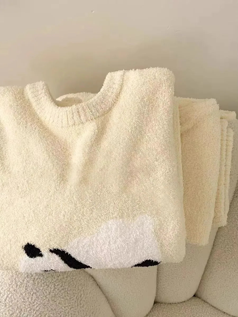 Maxy Winter Cute Panda Flannel Pamas Set Women Kawaiii Pattern Sleepwear For Girl Fashion Pullover Veet Woman's Pijamas