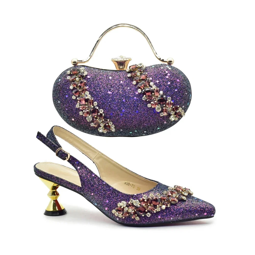 New Arrival Gaxy Shoes and Bags Matching Set Decorated with Rhinestone Comfortable To Wear Wedding Party Ladies Shoes and Bag