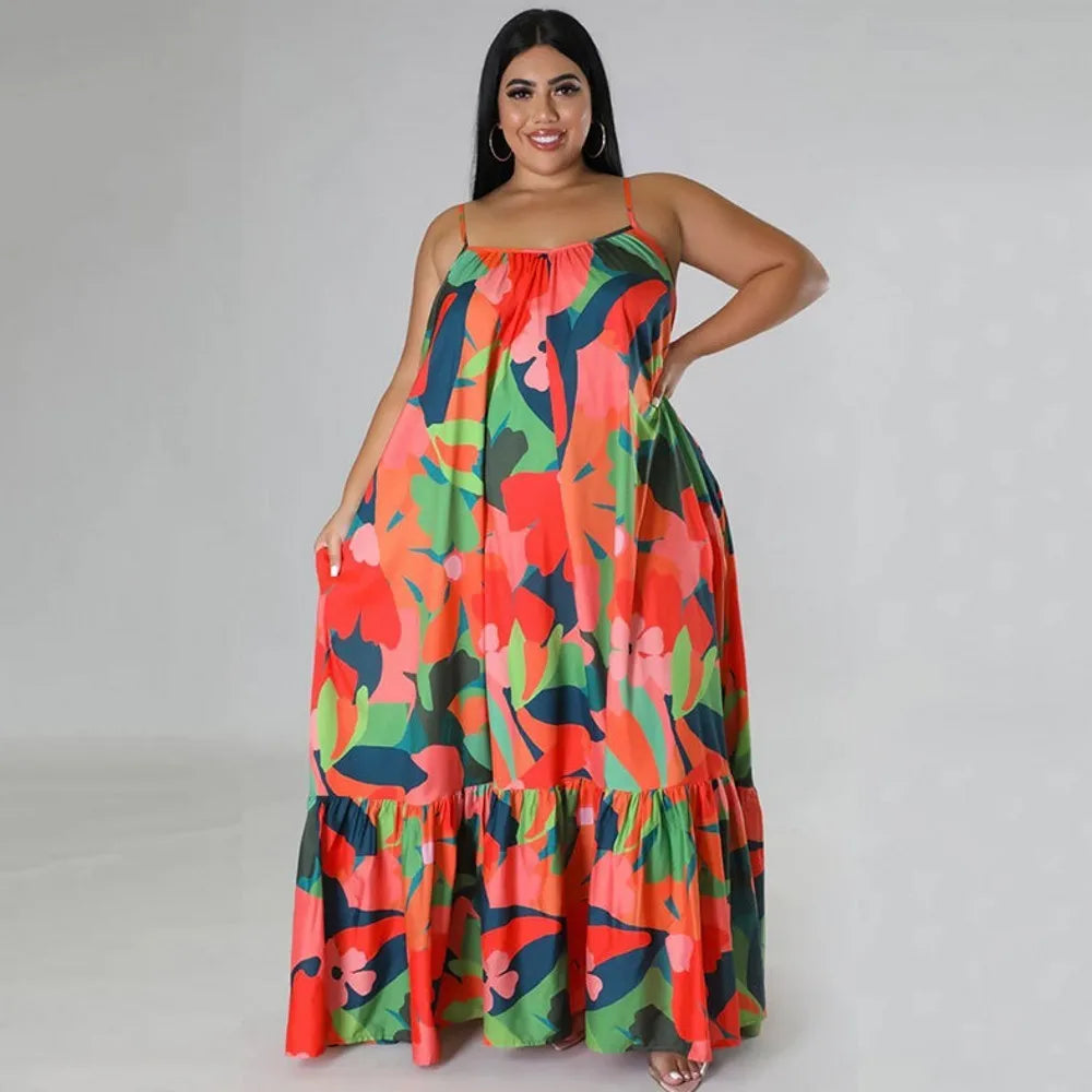 Maxy 5XL 4XL Plus Size Clothes Dresses Women Cascading Ruffle Robes Summer Autumn Print Loose Street Style Casual Big Size Maxy Dress