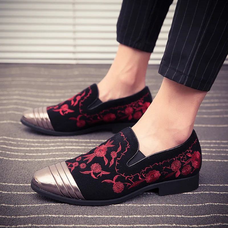 Amay New Fashion Gold Top and Metal Toe Men Velvet Dress shoes italian mens dress shoes Handmade Loafers Party Flats Zapatos