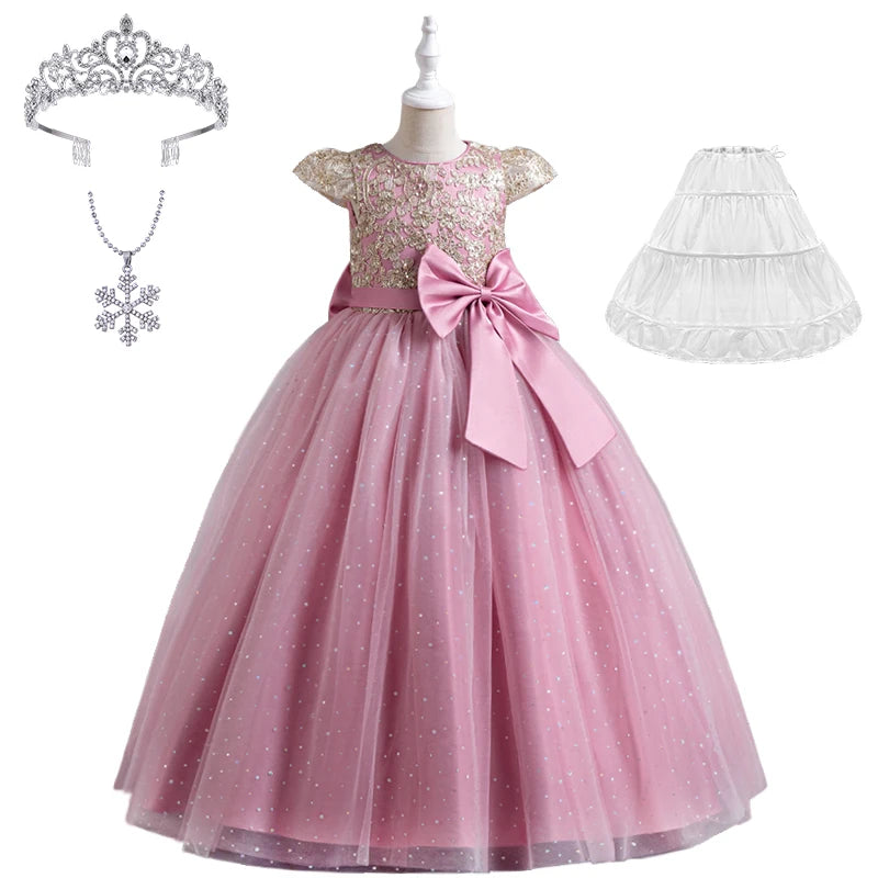 Maxy 5-14 Years Luxury Children's Elegant Party Long Bridesmaid Dresses for Girls Teenage Ceremonial Occasions Clothing Kids Dresses