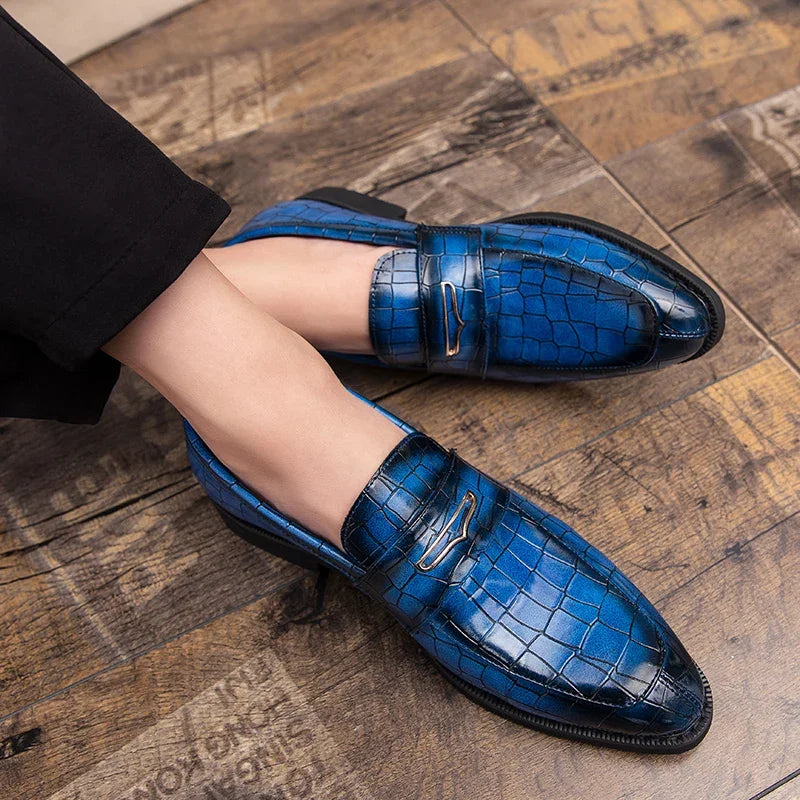 Amay Shoes men leather original Italian classic blue penny loafer shoes red dress shoes wedding shoes men formal flats big size 38-48