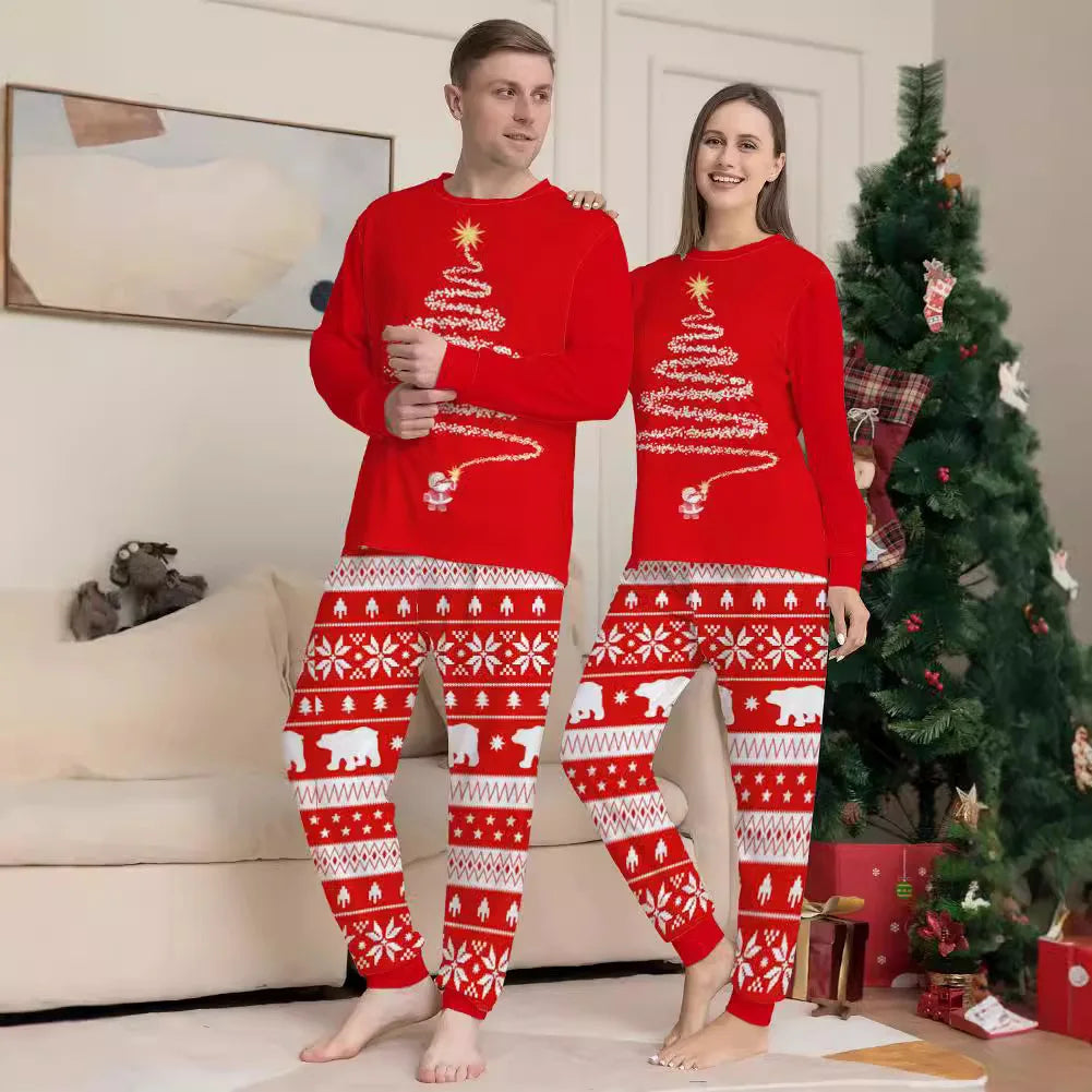 Gaxy 2024 Europe and the United States Christmas matching home clothing printed pajamas Christmas family crew-neck long-sleeved suit