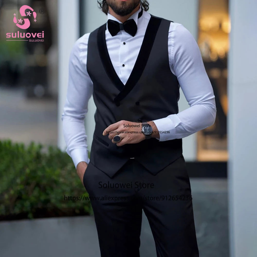 Maxy Fashion Groom Wedding Suits For Men Slim Fit 3 Piece Jacket Vest Pants Set Male Business Blazer Formal Party Shawl Lapel Tuxedos