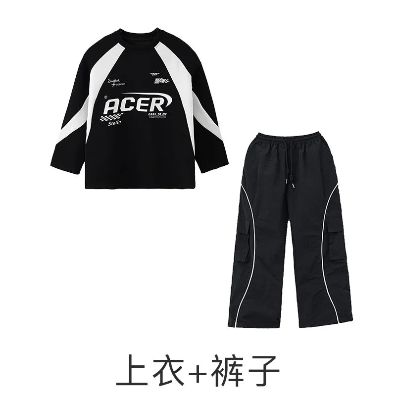 Maxy Children's Teen Boys Girls Streetwear Hip-hop Sweatshirt Cargo Pant Sets Tracksuits Performance Clothing Kids Tshirt Trousers