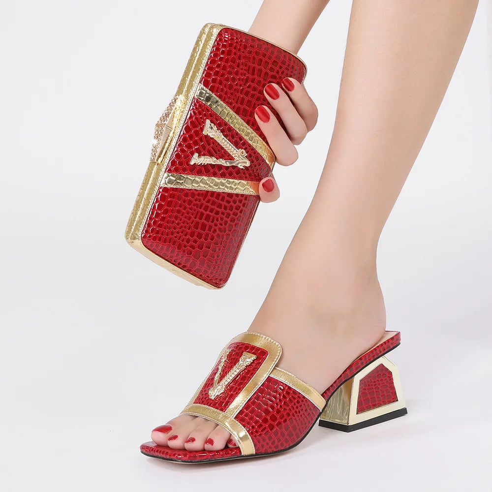 Newest Brilliant Maxy Shoes and Bag Sets Yellow Color Women's Wedding Stronger Heels Shoes with Bag For African Lady Sandals