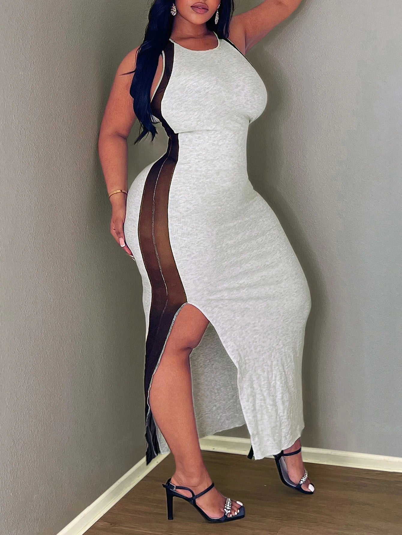 Amay plus Size Dress Sleeveless Side Hollow out Sexy Elegant maxy Dress Women's plus Size Fashion Elegant Dresses