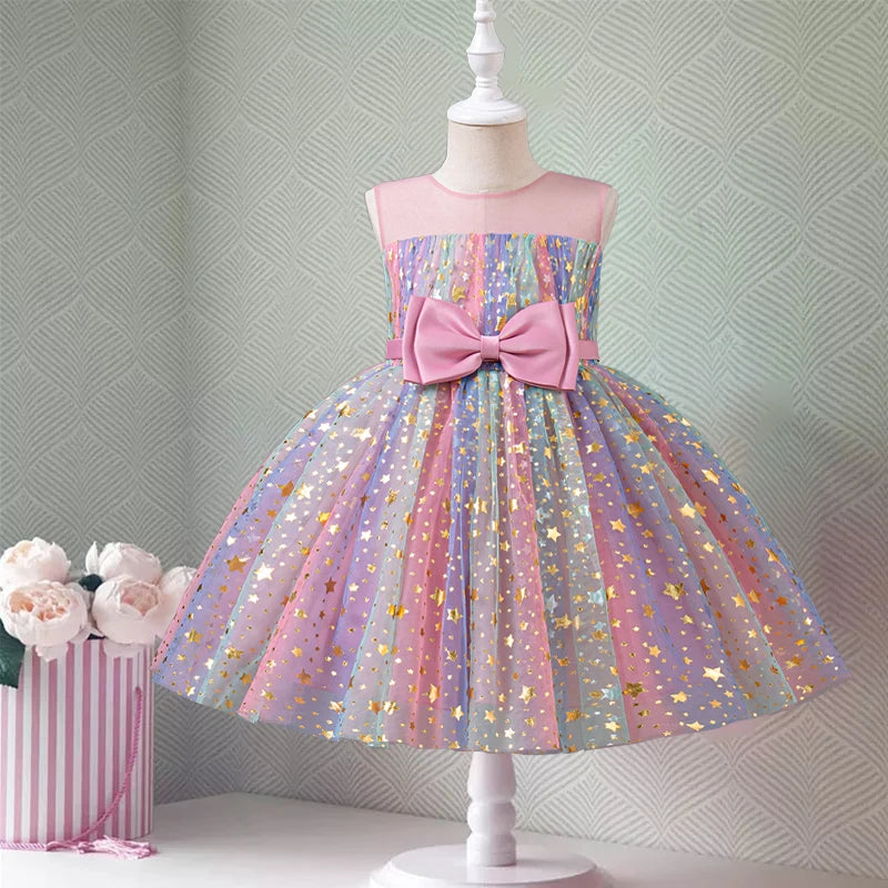 Maxy Girls Rainbow Tulle Dresses Kids Wedding Tutu Layers Cake Princess Elegant Party Prom Dress Children Communion Evening Clothes