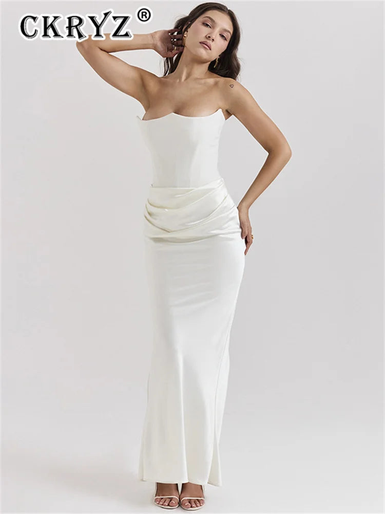 Amay Ladies Autumn Elegant Evening Party Dress Women Sleeveless Backless Corset Tube Bodycon Maxy Dresses Night Clubwear Fall Outfits