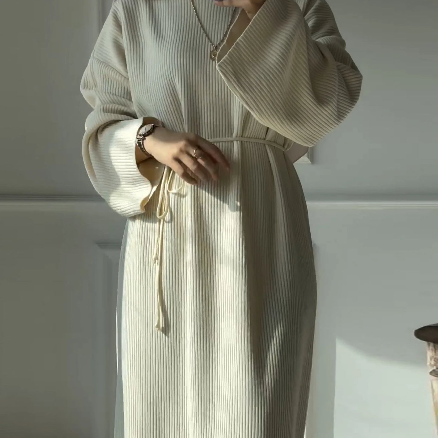 Maxy Ribbed Knit Abaya Dress for Women, Warm Muslim Long Dress, Turk Islamic Clothing, Modest Hijabi Outfit, Ramadan, Autumn/Winter