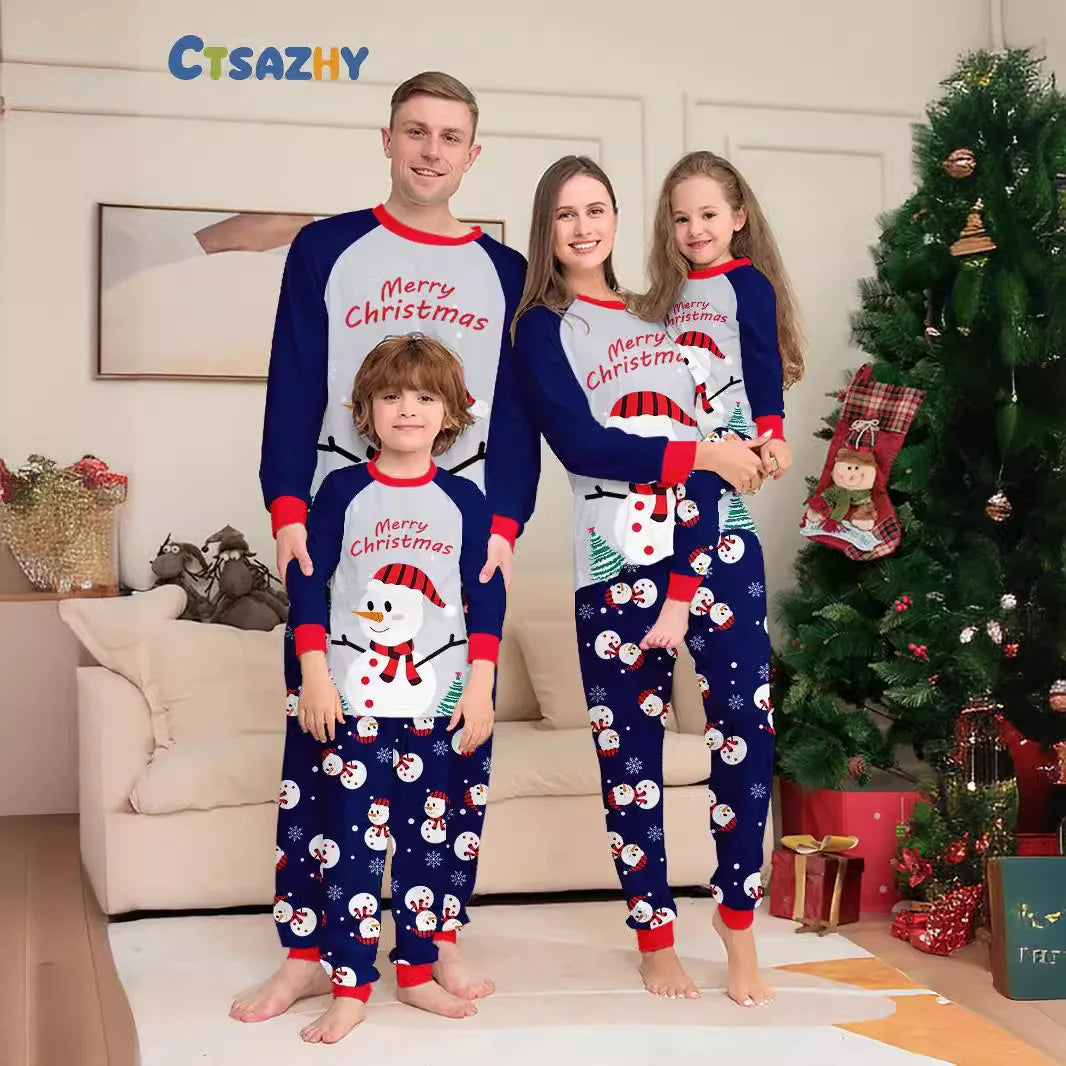 Maxy Merry Christmas Set Family Pajamas Mother Father Kid Dog Matching Outfits Clothes Cartoon Snowman Print Nightwear Xmas Home Look