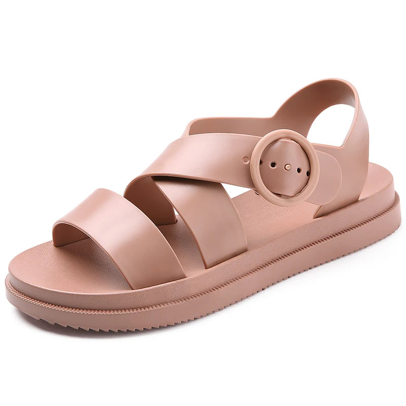 Women Clogs Jelly Sandals Home Non-slip Summer Hole Shoes Female Flat Slippers Plastic Female Girls Cool Hollow EVA Garden Shoes