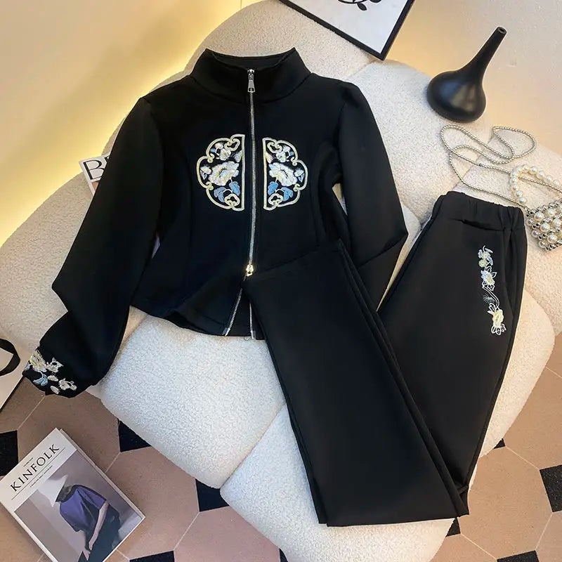 Babs Office Lady Blazer Suits Vintage Two Piece Set Women Long Sleeve Short Blazer + High Waist Wide Leg Long Pants 2 Piece Outfits