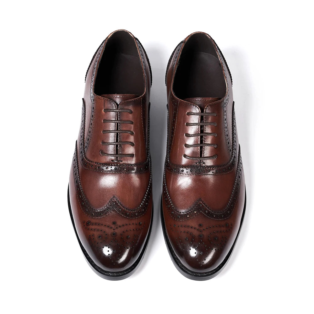 Maxy Brogue Style Men's Oxfords Genuine Leather Classic Wingtip Wedding Party Dress Shoes for Men Lace-Up Office Suit Formal Footwear