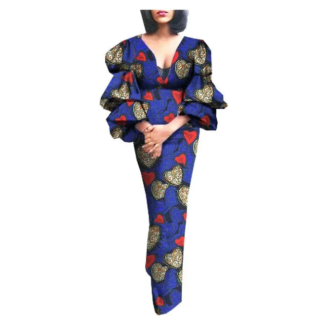 Maxy Elegant Party Dresses for Women Luxury African Ankara Prom Dress African Turkey V-neck Bodycon Robe Wedding Birthday Gowns