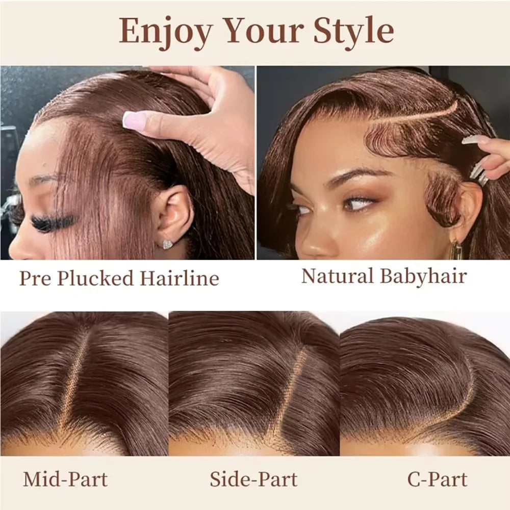 Maxy 36 38 inch Chocolate Brown 13x4 HD Lace Front Human Hair Wigs Peruvian Body Wave Glueless Lace Fontal Wig For Women Pre plucked