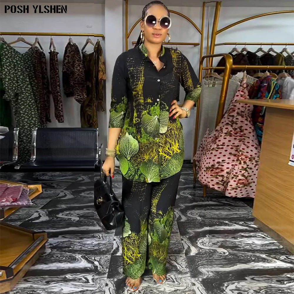 Maxy Two 2 Piece Pant Sets Women Outfit Summer Clothes African Dresses for Women 2024 Sexys New in Matching Set Dames Africa Clothing