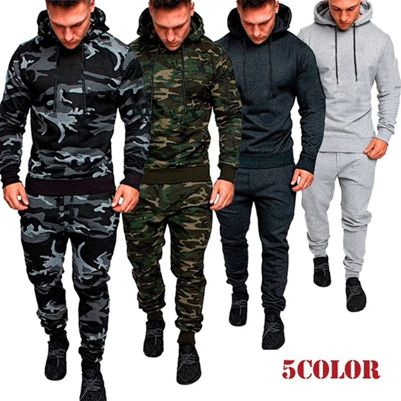 Visco Men's Clothing Fashion Tracksuits Sports Wear Camo Jogging Suits Hooded Tracksuit Set Clothes Hoodies+Sweatpants SweatSuits