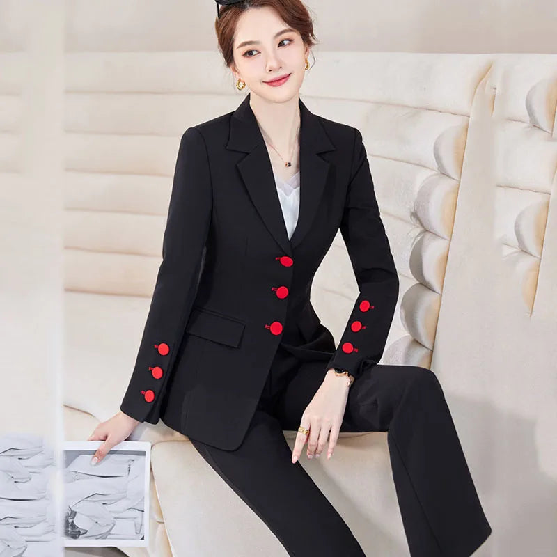 Maxy New Female Suit Jacket Bell Bottoms Two-Piece Suit Autumn Winter Office Women's Clothes Casual Trousers Suits Sets Work Clothes