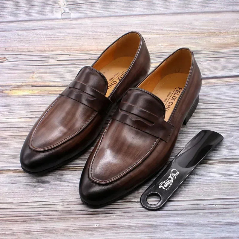 Amay Man Moccasins Soft High Quality Men Loafers Shoes Genuine Leather Italian Handmade Formal Business Slip on Dress Shoes
