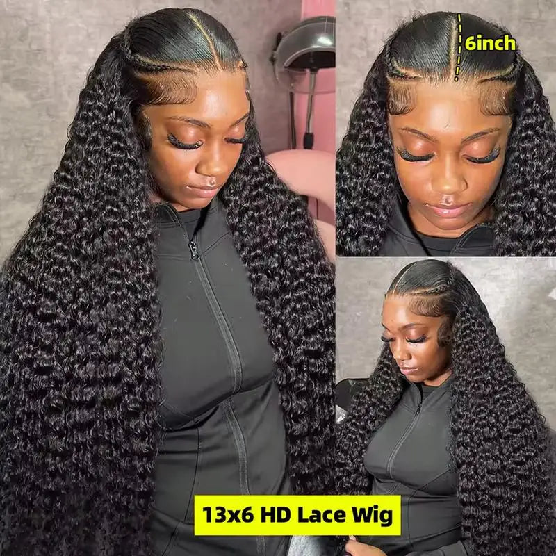 Maxy 250% Density Deep Wave Human Hair Wig 13x6 Curly Transparent Lace Frontal Wigs Human Hair for Women Pre Plucked with Baby Hair