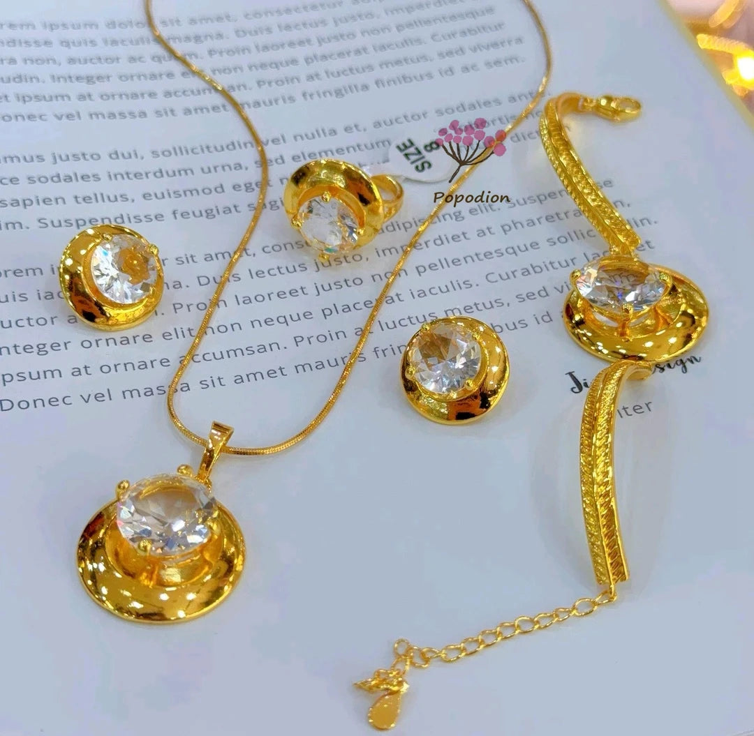 Maxy New Gold Plated Necklace Earrings Rings Bracelets for Women's Wedding Party Jewelry Set