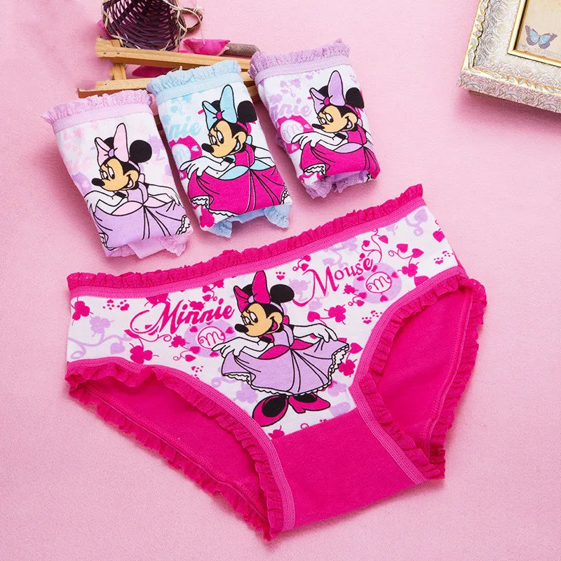 Maxy 1/4pcs Disney Anime Minnie Mouse Girl Underwear Kawaii Mickey Minnie Children Underpants Cartoon Princess Shorts Kids Gifts