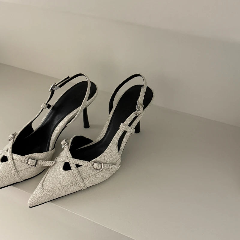 Maxy Ladies High Heels New Fashion Buckled Slingback Sandals Summer Sexy Pointed Toe Stiletto Heels Casual Party Dress
