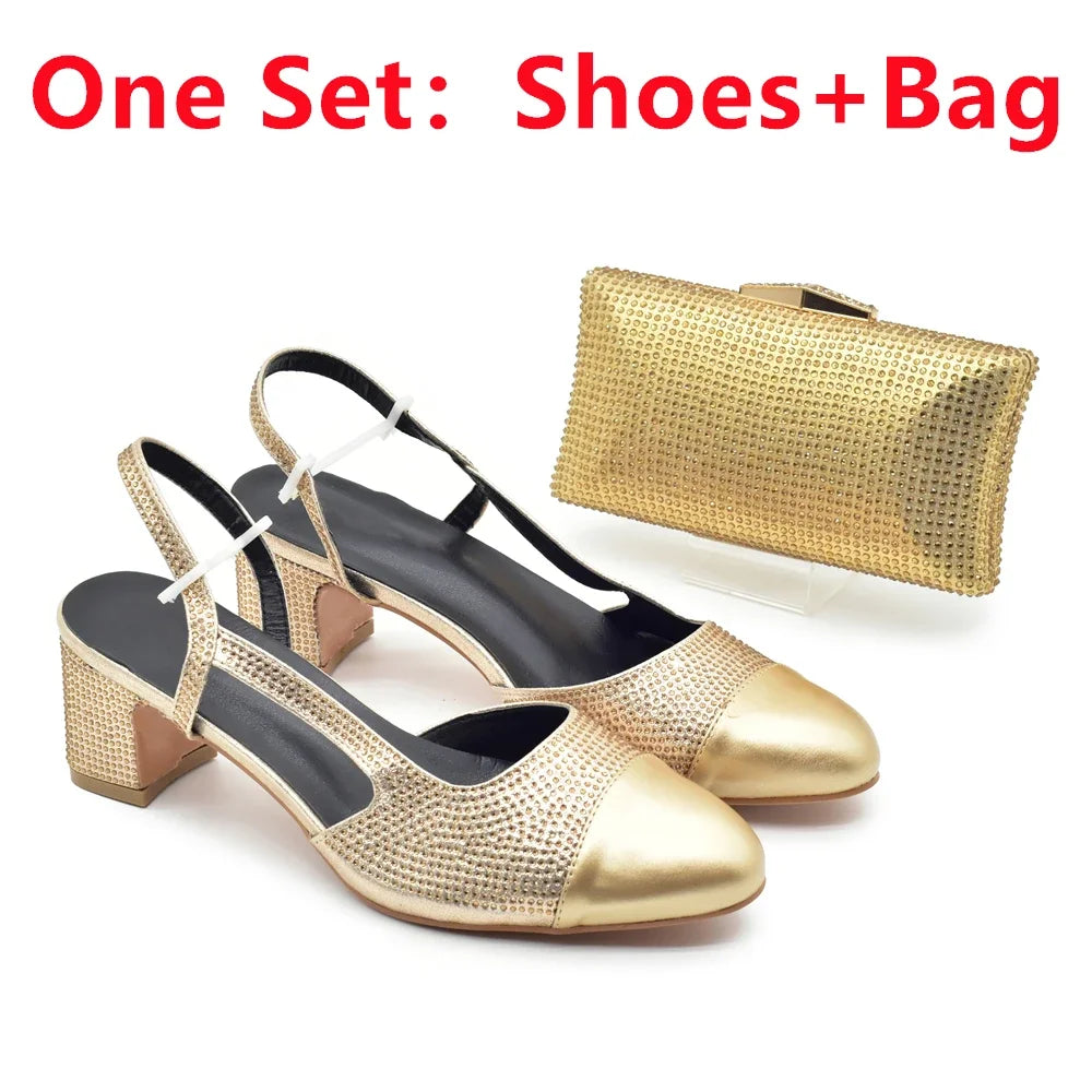 Maxy Silver Shoe and Bag Set for Party in Women Shoes and Bags Set for Women 2024 Italian African Women Wedding Shoes with Rhinestone