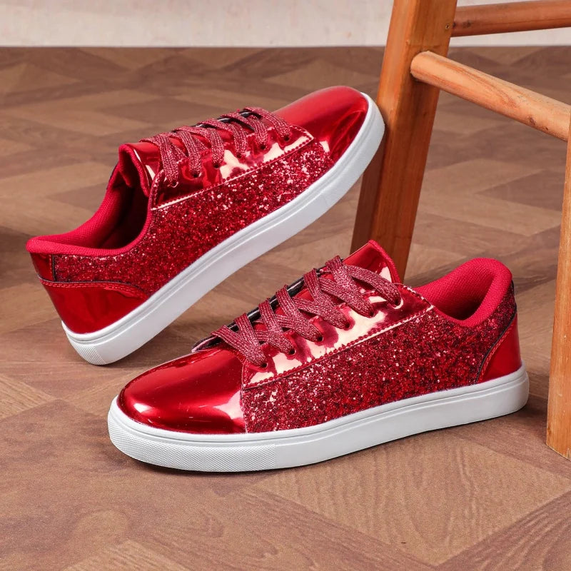 Amay Hot Fashion Red Women's Sneaker Comfortable Flat Low Cut Casual Sneaker Shoes Women Autumn Mirrors Plus Size 46 Skateboard Shoes