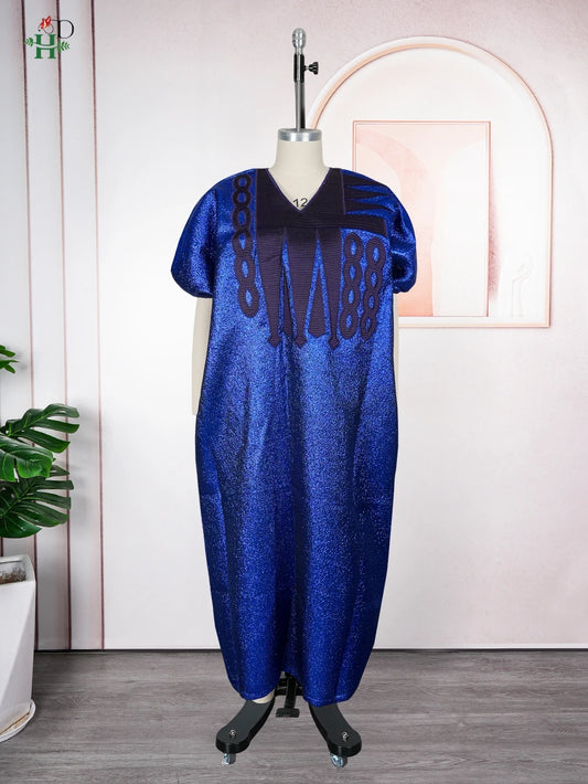 Maxy New Elegant African Women's Plus Size Kaftan Embroidery Dress V Neck Short Sleeve For Parties Cultural Events and Casual Outings