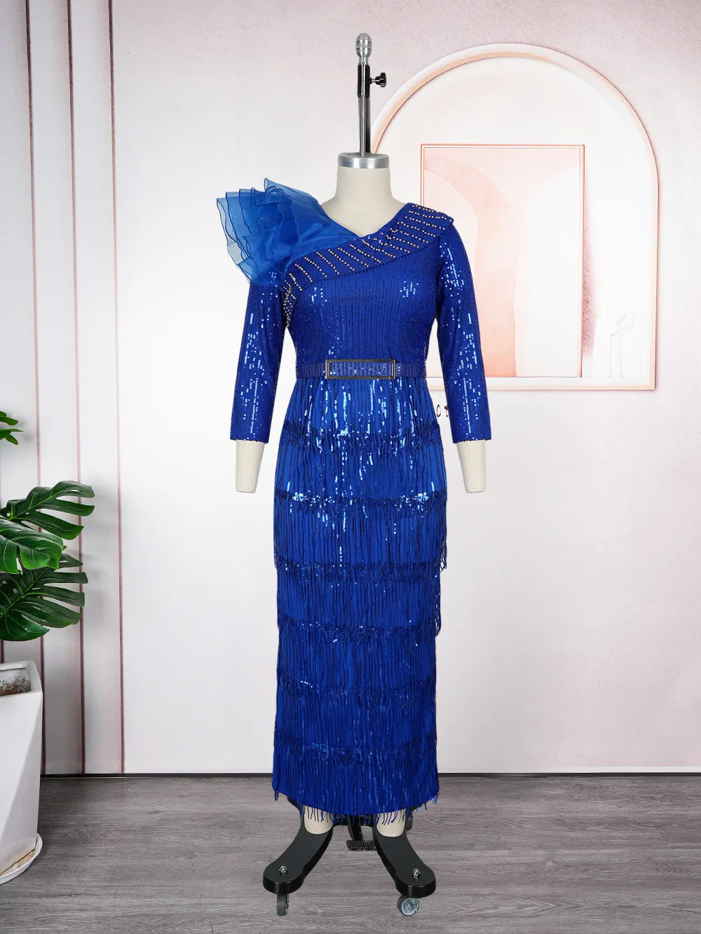 Maxy Plus Size African Party Dresses for Women New Dashiki Tassel Sequin Wedding Evening Gown Elegant Muslim Maxy Dress Outfits