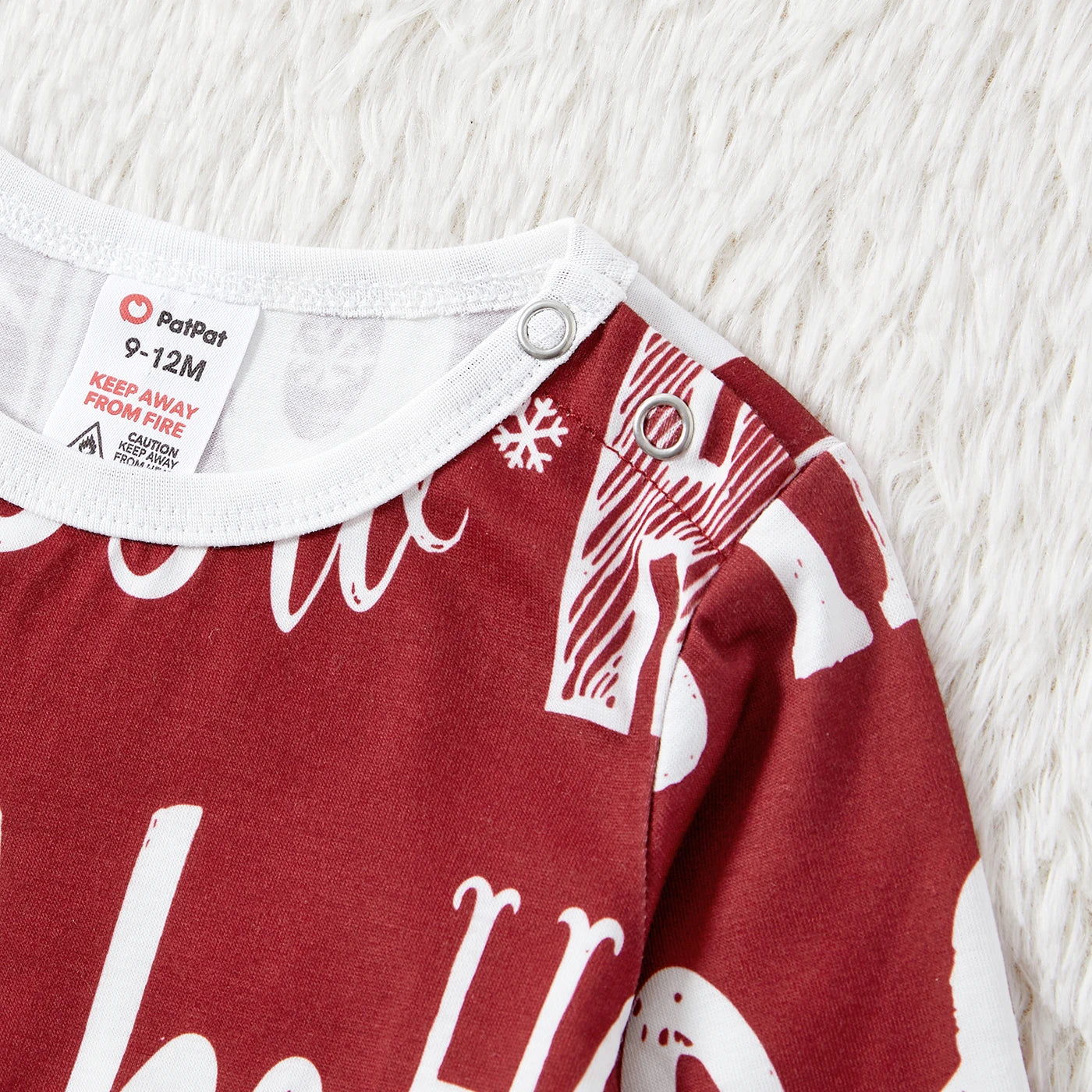 PatPat Christmas Family Matching Allover Letter Print Burgundy Long-sleeve Naia Pajamas Sets (Flame Resistant)