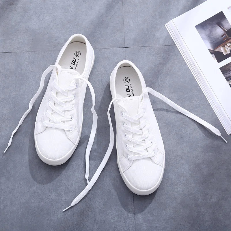 White Couple Canvas Shoes Summer Shoes Lace Up Student Cloth Shoes Womens Flats White Sneakers Women Board Shoes