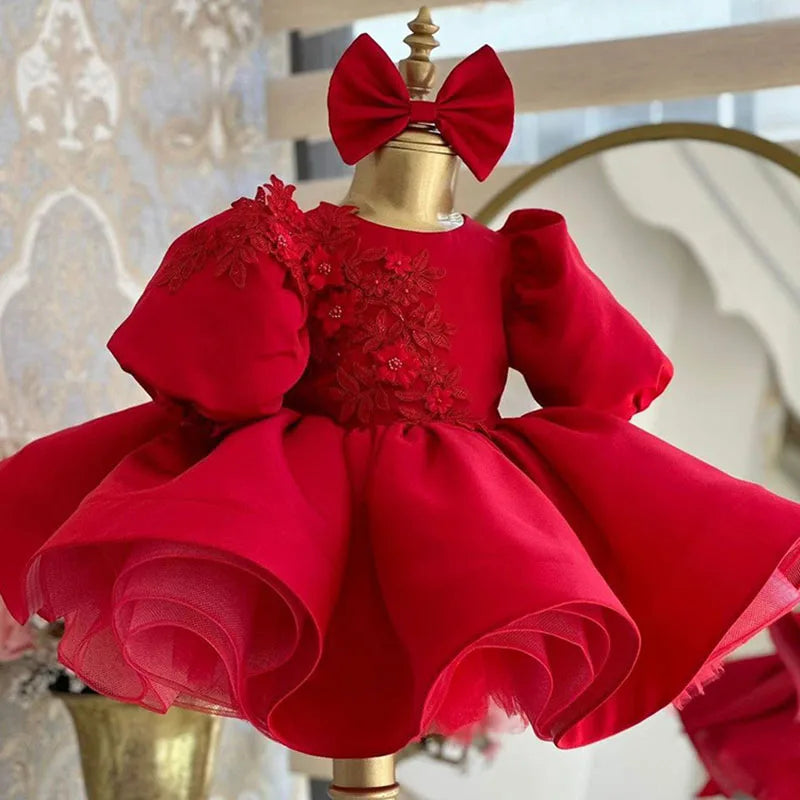 Maxy Princess Satin Lace Beading Bow Flower Girl Dress Children First Communion Dress Ball Gown Wedding Party Dress Birthday Show