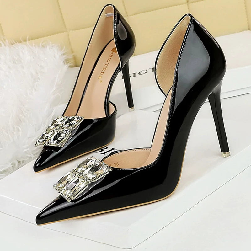 Visco BIGTREE Shoes NEW Luxury high heels Rhinestone Design Women Pumps Patent leather Female heels stilettos Fashion Sexy Party shoes