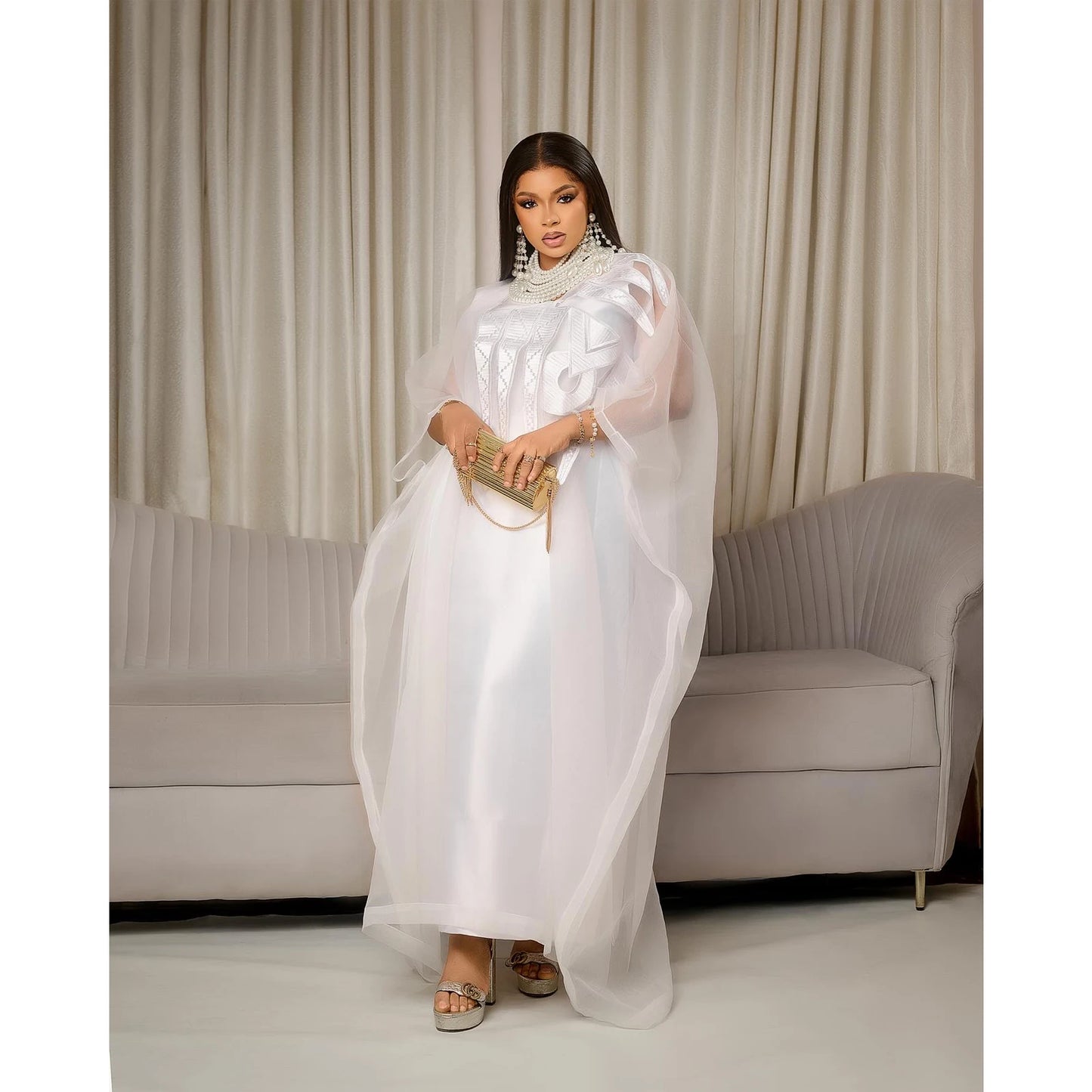 Amay Attire for Women White Abaya Embroidery Plus Size Elegant Party Church Dress