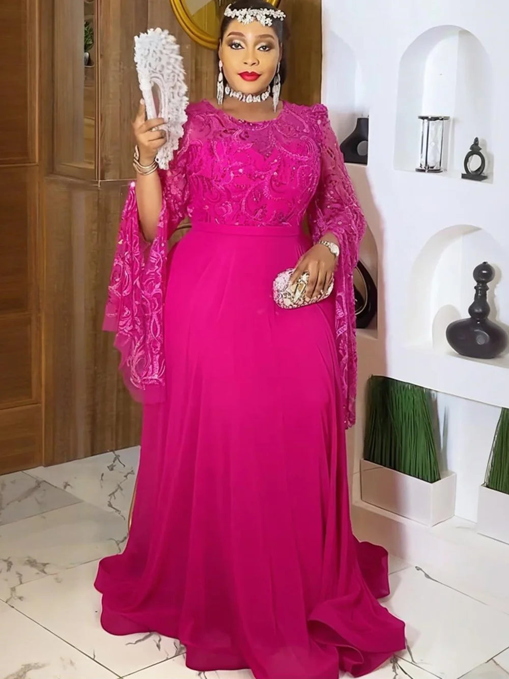 Maxy Plus Size African Wedding Party Dresses for Women Dashiki Sequin Long Sleeve Evening Gown Elegant Turkey Muslim Maxy Dress