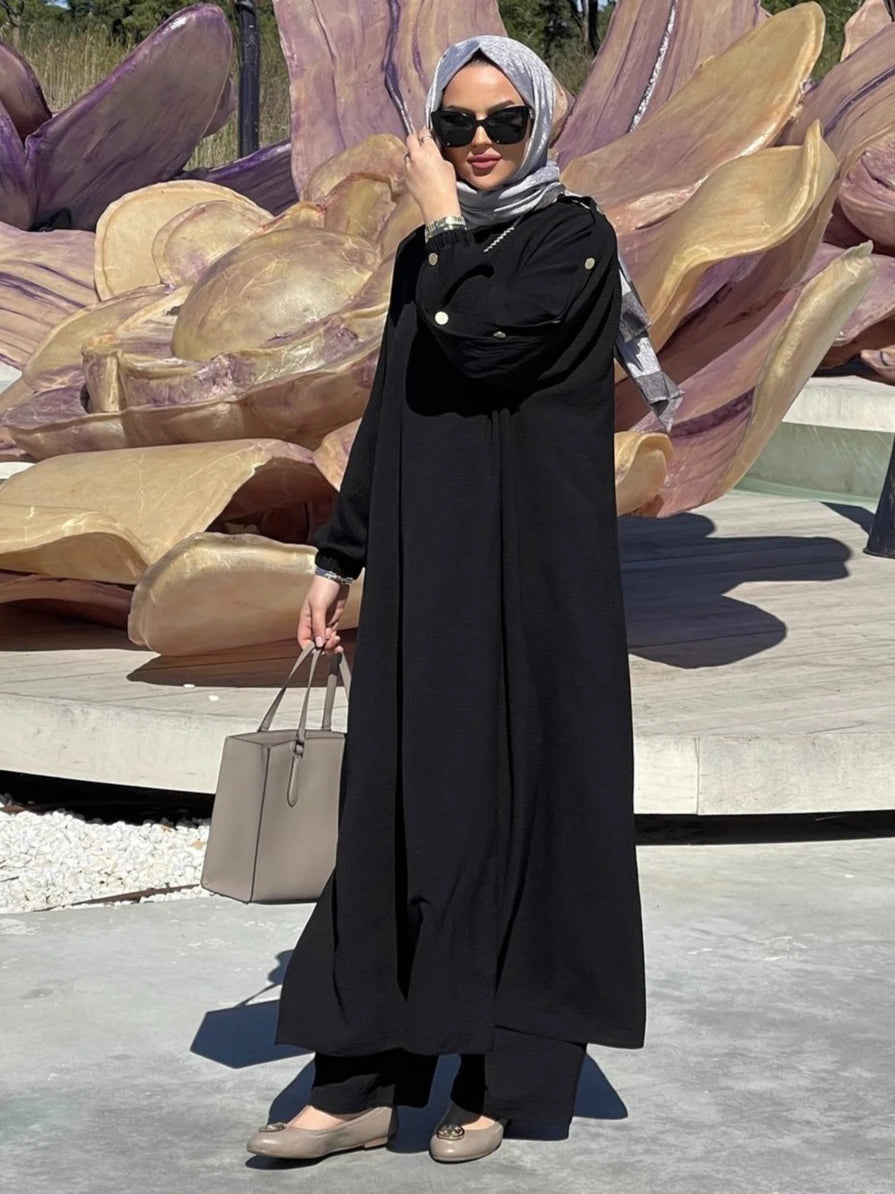 Maxy Muslim Dress for Women Blouse 2 Piece Set Long Sleeve Abaya Shirt Wide Leg Pant Suits Arabic Dubai Dresses Musulman Ensembles
